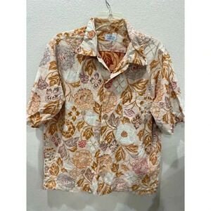 Vintage Surfline Hawaii Men's Orange Floral Hawaiian Shirt Size L